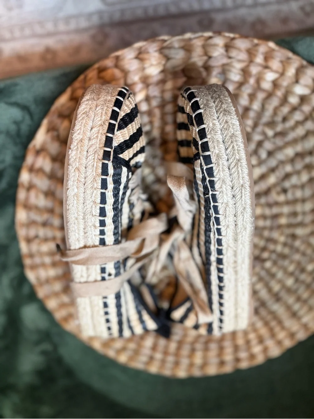 Sam Edelman Black and Natural Striped Espadrille Lace-Up Sneakers
